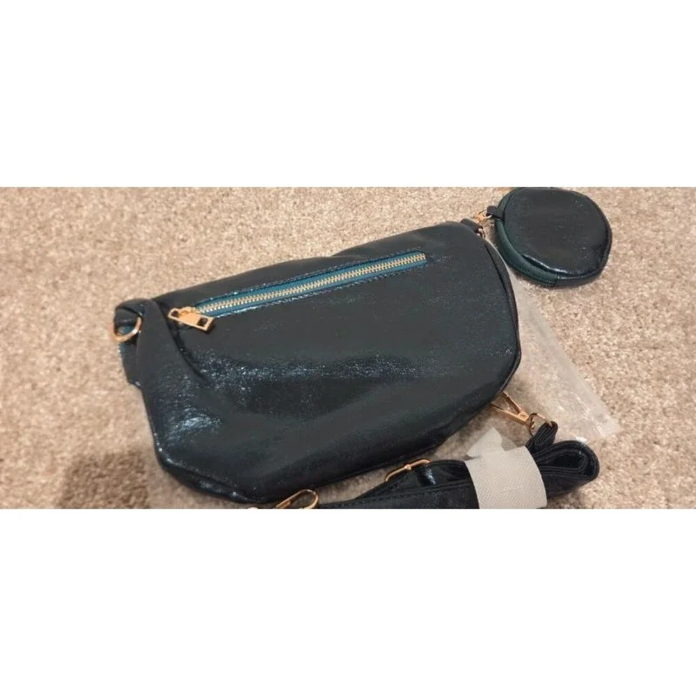 Dark green metallic crossbody bag